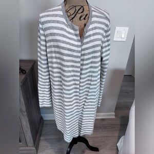 Eileen Fisher Gray and White Striped Cardigan L/XL Reversible.